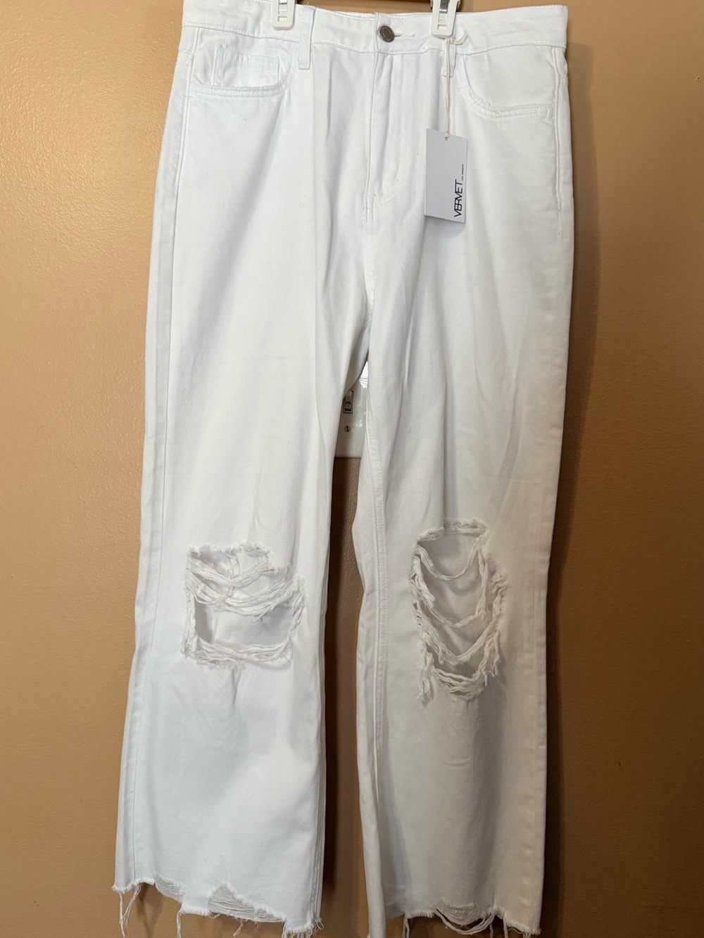 Vervet White Distressed Wide-Leg Jeans